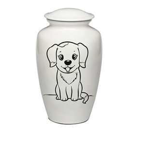 Arte impreso mascota cremación urna blanco brillante cachorro diseño funerario conmemorativo para cenizas de perro hecho a mano aluminio precio personalizado - Product Image 2