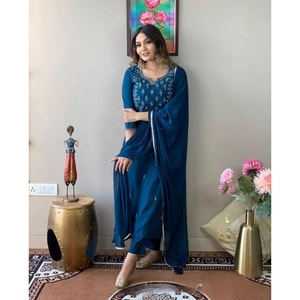 Conjunto de Kurtis y Pantalones de Rayón con Bordado Indio-Pakistaní, Dupatta, el Más Popular para la Temporada de Festivales, Ropa de Trabajo para Mujer, Parte Superior e Inferior, FATEMA - Product Image 1