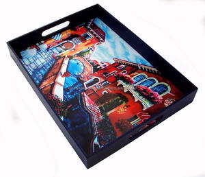 Lot de 3 plateaux de service ronds écologiques imprimés sur mesure pour la maison, bois, métal, MDF - Product Image 3