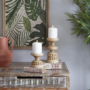 Handcrafted Wooden Beaded Candle Holder Set <b>Rustic</b> Farmhouse Pillar Candle Stand Home Decor - Product Image 4