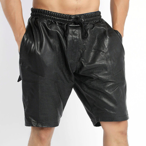 Men's Black PU Coated Bermuda Shorts Drawstring Waist Breathable Mesh Panels Casual Style With Pockets Mid Rise Woven Fabric - Product Image 6