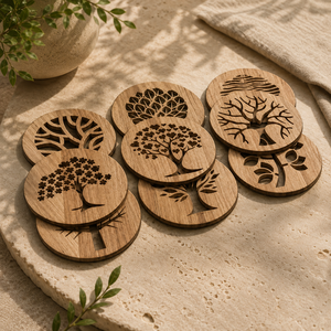 Mountain Forest Night Laser Engraved Solid Wood Coaster Heat Resistant Drink Mat <b>Table</b> <b>Protector</b> Coffee Tea Cup Holder - Product Image 5