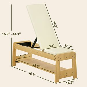 Banco de Ejercicios Ajustable de Madera con Soporte para Mancuernas, Plano o Inclinado, para Gimnasio en Casa, Blanco, Banco y Soportes para Levantamiento de Pesas - Product Image 3