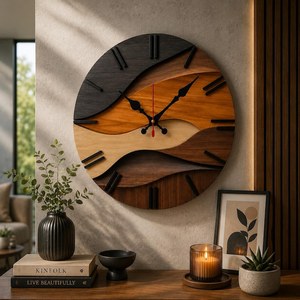 Layered Wood Wall <b>Clock</b>, Modern Rustic Farmhouse Decor, Silent <b>Movement</b> - Product Image 3