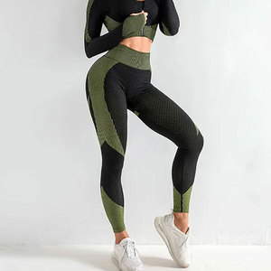 Leggings de yoga taille haute pour femmes, color block, longueur intégrale, taille élastique, en Spandex et Nylon texturé, extensibles dans les quatre sens - Product Image 4