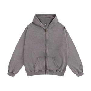 Sweat-shirt unisexe rose à capuche zippé, coupe oversize, couleur unie, décontracté, pour l'automne, avec poches, en molleton tricoté - Product Image 4