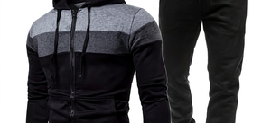 Ensemble de survêtement pour homme à capuche et fermeture éclair, avec blocs de couleur, sweat-shirt à manches longues et pantalon décontracté avec poches latérales, idéal pour l'automne - Product Image 3