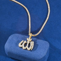 Collier pendentif Allah pour homme en acier inoxydable plaqué rhodium avec pavé de diamants, bijou religieux, cadeau islamique