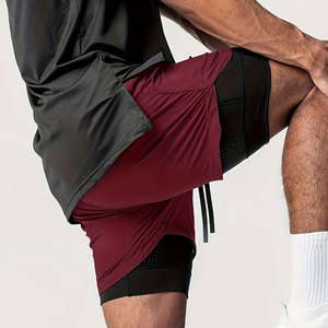 2-in-1 Double <b>Layer</b> Shorts With Inner Pocket, Men's Quick Dry Sports Shorts For Summer Gym Workout Training - Product Image 2
