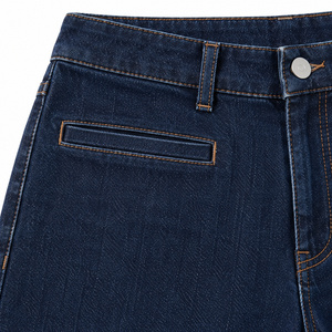 Jean en denim ample à jambe large pour femme, indigo foncé, taille haute avec poches horizontales sur les hanches, lavable, tailles XS-XL - Product Image 4