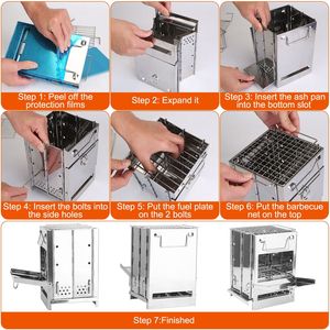 Grande argento acciaio inossidabile pieghevole cucina esterna Backpacking sopravvivenza falò Grill per escursioni barbecue-stufa a legna campeggio - Product Image 3