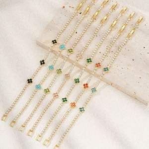 <b>Cute</b> And Unique Style Gold Plated Tennis <b>Bracelet</b> With Pink Flower GRA Certified Channel Setting Moissanite Women's Jewelry - Product Image 3