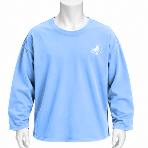 Powder <b>Blue</b> Reversed LS Tee Oversized <b>Long</b> <b>Sleeve</b> Cotton T Shirt Washed Effect Drop Shoulder Casual Streetwear Relaxed Fit <b>Top</b> - Product Image 1