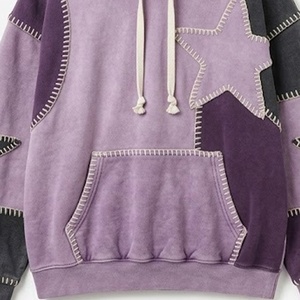 Sudadera con Capucha Personalizada con Parches de Estrellas y Costuras Decorativas |   Sudadera con Capucha Extra Grande Color Morado Vintage |   OEM y ODM - Product Image 3