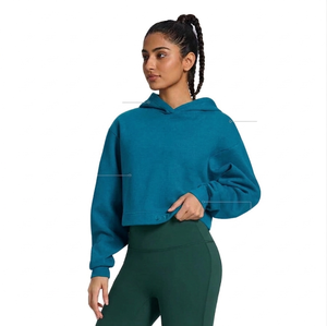 Sudadera corta de invierno para mujer, color sólido, minimalista, 450 g/m², forro polar Silver Fox, gruesa, estilo urbano, cálida, con capucha. - Product Image 5