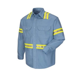Chemise de travail haute visibilité pour homme, manches longues, bleue avec bandes jaunes argentées, en coton - Product Image 4