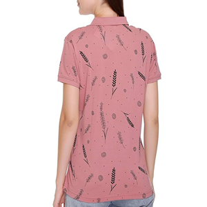 เสื้อโปโลผู้หญิงสีชมพูพิมพ์ลายแขนสั้นลำลองผ้าทอลายทั่วไปความยาวปกติ - Product Image 2