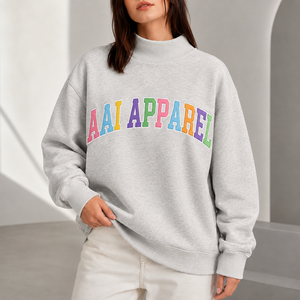 Women High Neck Applique Streetwear Manufacturer Hoodie <b>Retro</b> Embroidery Pullover Heather Grey <b>Fabric</b> Graphic Print Wholesale - Product Image 3