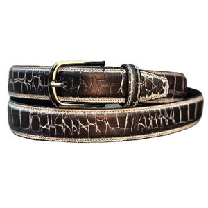 Ceinture en cuir de vachette véritable avec boucle ardillon en fer style western, finition gravée crocodile noir, largeur 3,5 cm, personnalisable, formelle, 120 cm - Product Image 1