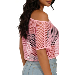 Camiseta Corta de Malla Sólida Ecológica Casual para Mujer, Cuello Redondo, Manga Corta, Transpirable, Anti-UV, Anti-Pilling, Secado Rápido, Teñido Liso - Product Image 4