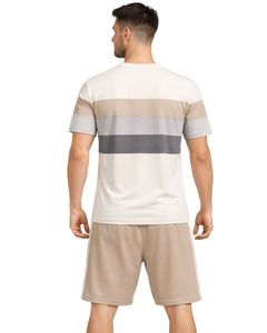 Mens Beige Grey Sports T Shirt And Shorts Set Breathable Quick Dry Gym Wear <b>Athletic</b> Running Training Activewear Outfit Set - Product Image 6