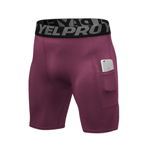 Shorts de compression rouges pour hommes avec poche latérale, séchage rapide, coupe sportive, taille élastique, longueur mi-cuisse, en Spandex et Polyester - Product Image 3