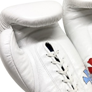Gants de boxe en cuir blanc personnalisables à lacets pour entraînement de kick-boxing, en cuir véritable, prix de gros - Product Image 6