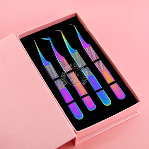 Multi Color lash extension fiber Eyelash Tweezers Stainless Steel Pointed Tip Makeup Eyelash <b>Tool</b> 45 90 Degree Isolation Tweezer - Product Image 4