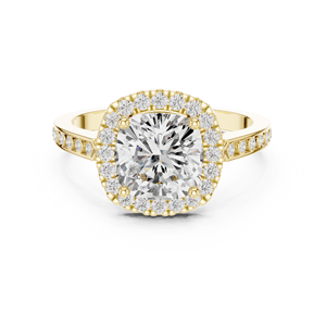 Anillo de Compromiso Clásico de Oro Amarillo de 14K con Corte Cojín de 2 Quilates y Halo, Diamante Cultivado en Laboratorio con Certificación IGI, Regalos de Aniversario y Boda - Product Image 1