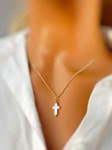 Collar con cruz de nácar, plata de ley, oro de 14k, joyería católica, collar de fe cristiana, regalo religioso de comunión - Product Image 5