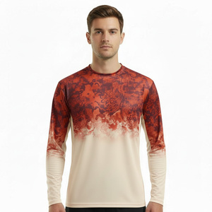 high Quality Men's Long Sleeve Fishing Shirt Sublimation Print Red White Gradient UPF 50 Anti-Uv Protection Outdoor Wear - Product Image 1