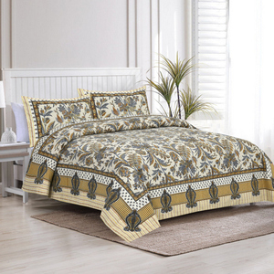 Parure de lit personnalisable 3 pièces en coton 100% (200 fils/cm²) imprimée à la main style indien Satrangee, motif floral de qualité supérieure, pour toutes les saisons - Product Image 3