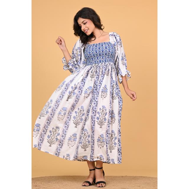 knee length dresses for ladies Jasmine | Maxi Dress | Sea Mist - Boho Billow Sleeve Gauze Cotton