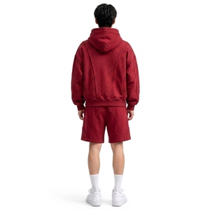 Ensemble de survêtement décontracté pour homme avec sweat à capuche et short à cordon de serrage, couleur unie, manches longues, en coton respirant, idéal pour le printemps - Product Image 3