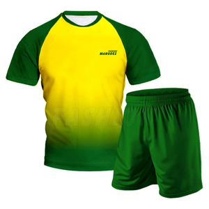 Ensemble uniforme de volley-ball pour hommes, vert et jaune dégradé, manches courtes, respirant, 100% polyester, imprimé sur le devant, short - Product Image 1