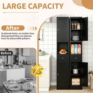 Mobiletto da Bagno Alto 71 Pollici, Armadietto Metallico Stretto a 5 Ripiani con 2 Ante e Ripiani Regolabili, Autoportante - Product Image 6