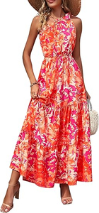 Women's Early Autumn New Solid Casual Sleeveless Maxi Three-Layer Cake <b>Dress</b> with Natural Waist A-Line Silhouette - Product Image 4