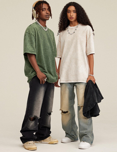 T-shirt oversize pour homme en coton épais, manches tombantes, style streetwear, coupe ample, décontracté, tendance, tailles disponibles - Product Image 4