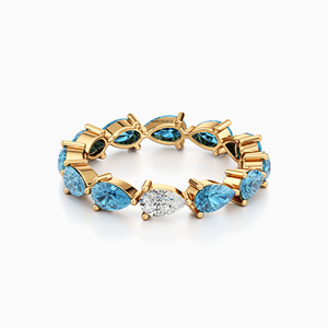 Bague Éternité de Luxe pour Femme avec Pierre Précieuse Bleue Taille Poire, Sertie de Plusieurs Pierres, en Or 10K 14K 18K et Argent 925 935 - Product Image 2