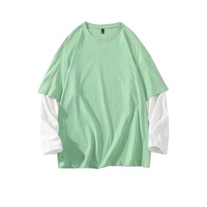 เสื้อยืดแขนสองชั้นสีพื้นเรียบ ผ้าฝ้าย 100% ทรงลำลอง ไหล่ตก คอกลม ทรงปกติ ผ้าไม่เป็นขุย ซักแล้ว - Product Image 2