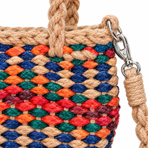 Sac à main carré en jute tressé multicolore personnalisable et écologique avec poignées tressées et bandoulière amovible à motif lettres - Product Image 2