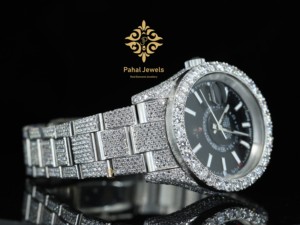 นาฬิกาข้อมือ Pahal Jewels ประดับเพชร หน้าปัดสีดำ สายสแตนเลสขนาด 16 มม. สไตล์ฮิปฮอป วินเทจ หรูหรา - Product Image 4