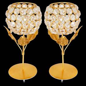 Porte-bougie décoratif pour la maison, design personnalisé avec perles de cristal de qualité supérieure, style vintage - Product Image 2