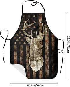 Retro Deer Head American Flag <b>Bib</b> <b>Apron</b> Woven Textile Machine Washable For Cooking Daily Use - Product Image 2