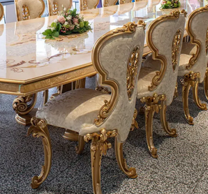 Juego de Comedor de Madera de Teca Sólida Dorada de Lujo, Estilo Europeo Clásico Tallado, para Uso en Hoteles, Hecho en Indonesia - Product Image 6