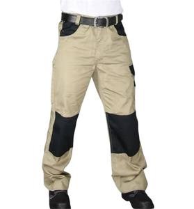Men's Tactical Work Pants Khaki With Black Knee Patches Multiple Pockets High Waist Zipper Fly Canvas Material - Product Image 4