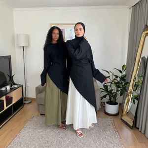 Soft Lavender Modern Muslim Abaya Women Dubai Style Elegant Modest Islamic Casual Breathable Lightweight <b>Floor</b> Length Maxi <b>Boat</b> - Product Image 6