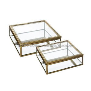 Superior Quality <b>Gold</b> Metal And Glass Jewelry Box For Rings Necklace <b>Watches</b> And Cosmetics Storage Box At Low Rate - Product Image 4