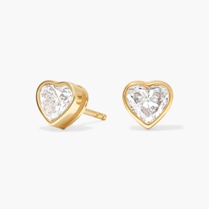 Pendientes de diamantes cultivados en laboratorio con forma de corazón y engaste de bisel, 1.00 quilates, diamantes cultivados en laboratorio en oro de 14 quilates, joyería para boda y compromiso. - Product Image 2