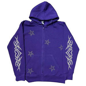 Sweat à capuche zippé pour femme, design tendance, 100% coton molletonné, impression numérique personnalisée avec strass, couleur unie, automne - Product Image 1